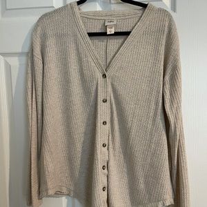 Cream Button V-Neck Sweater